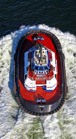 Red boat on the waves in The Sea